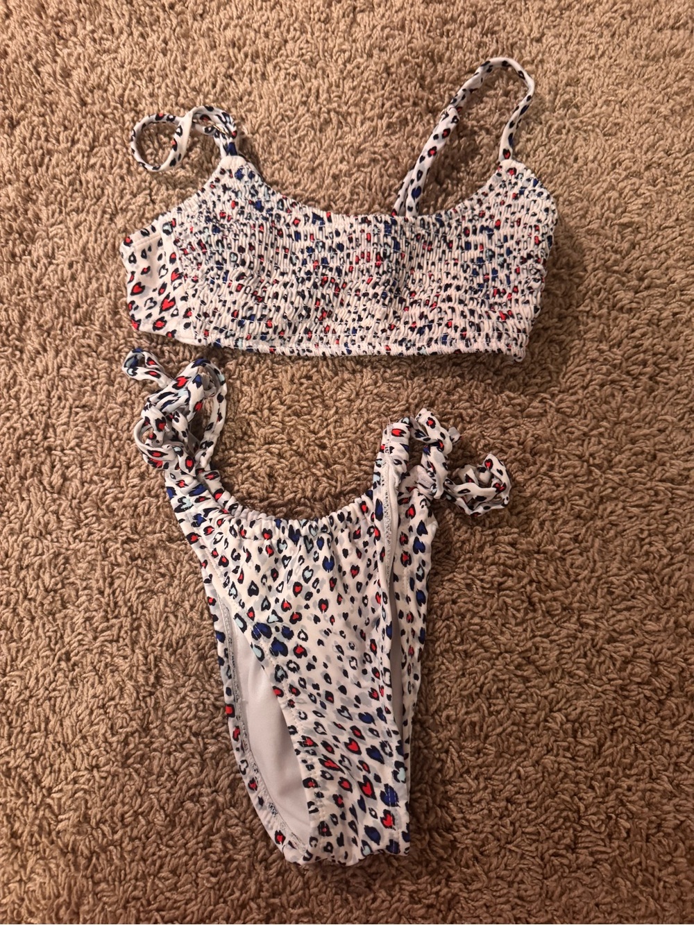 Target White Smocked Bikini Set with Red & Blue Leopard Print